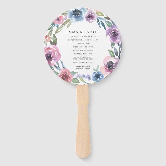 Midnight Blooms | Gepersonaliseerd trouwprogramma Handwaaier (Voorkant)