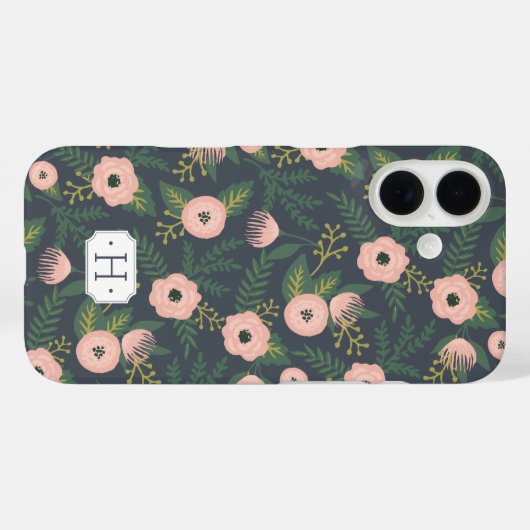 Midnight Blooms Monogram Case-Mate iPhone Case (Achterkant (horizontaal))