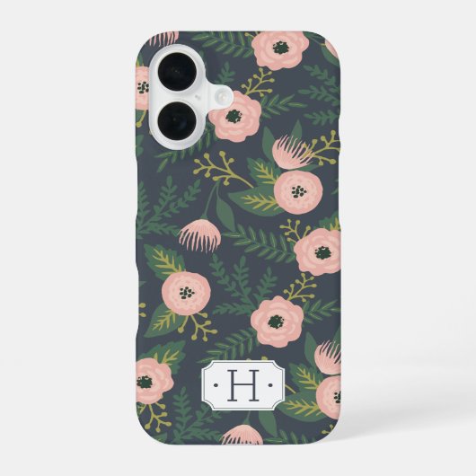 Midnight Blooms Monogram iPhone 16 Hoesje (Achterkant)