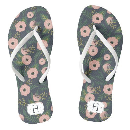 Midnight Blooms Monogram Teenslippers (Voetbed)
