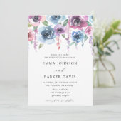 Midnight Blooms | Paarse en blauwe bloemenbruiloft Kaart (Staand voorkant)