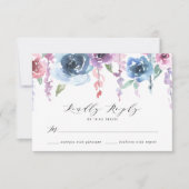 Midnight Blooms | Paarse en blauwe bloemenbruiloft RSVP Kaartje (Voorkant)