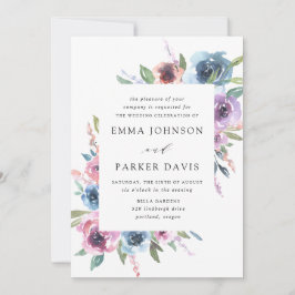 Midnight Blooms | Paarse en blauwe bloemige bruilo Kaart