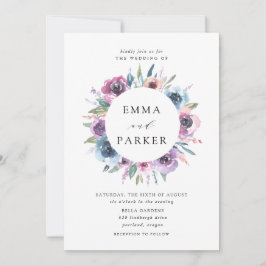 Midnight Blooms | Paarse en Blauwe Bloemige Bruilo Kaart