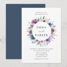 Midnight Blooms | Paarse en Blauwe Bloemige Bruilo Kaart