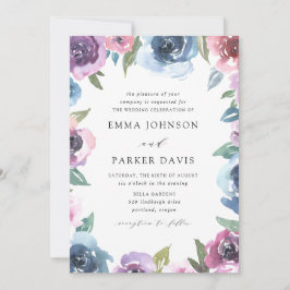 Midnight Blooms | Paarse en blauwe bloemige bruilo Kaart