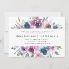 Midnight Blooms | Paarse en blauwe bloemige bruilo Kaart