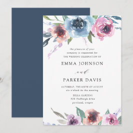 Midnight Blooms | Paarse en blauwe bloemige bruilo Kaart