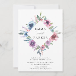 Midnight Blooms | Paarse en blauwe bloemige bruilo Kaart