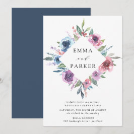 Midnight Blooms | Paarse en blauwe bloemige bruilo Kaart