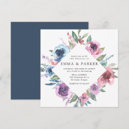 Midnight Blooms | Paarse en Blauwe Bloemige Bruilo Kaart