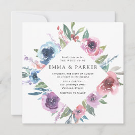Midnight Blooms | Paarse en Blauwe Bloemige Bruilo Kaart