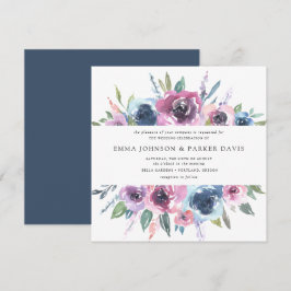 Midnight Blooms | Paarse en blauwe bloemige bruilo Kaart