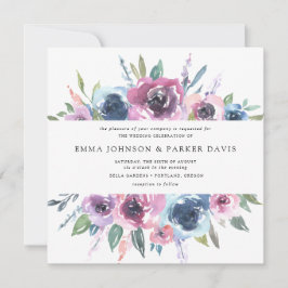 Midnight Blooms | Paarse en blauwe bloemige bruilo Kaart