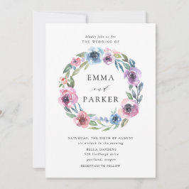 Midnight Blooms | Paarse en Blauwe Bloemige Bruilo Kaart