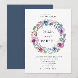 Midnight Blooms | Paarse en Blauwe Bloemige Bruilo Kaart