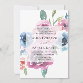 Midnight Blooms | Paarse en blauwe bloemige bruilo Kaart