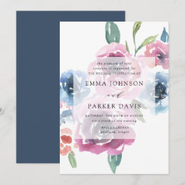 Midnight Blooms | Paarse en blauwe bloemige bruilo Kaart