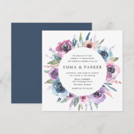 Midnight Blooms | Paarse en blauwe bloemige bruilo Kaart
