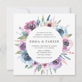 Midnight Blooms | Paarse en blauwe bloemige bruilo Kaart