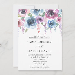 Midnight Blooms | Paarse en blauwe bloemige bruilo Kaart