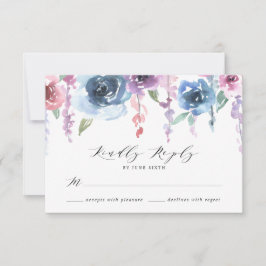 Midnight Blooms | Paarse en blauwe bloemige bruilo RSVP Kaartje