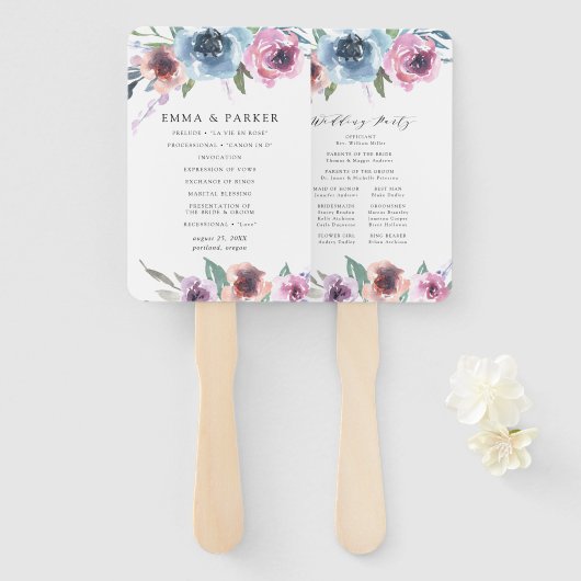 Midnight Blooms | Persoonlijk Huwelijksprogramma Handwaaier (Voorkant en achterkant)