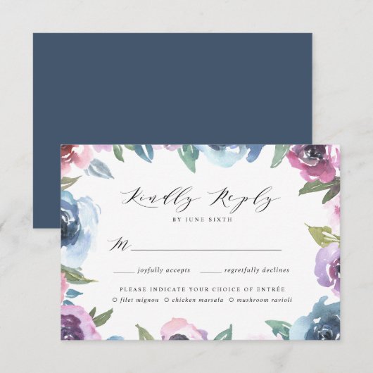 Midnight Blooms | RSVP-kaart met maaltijdkeuze RSVP Kaartje (Voorkant / Achterkant)