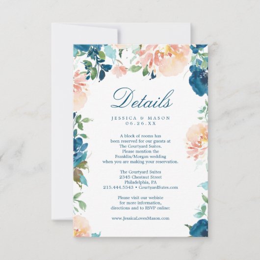 Midnight Blooms Waterverf Wedding Details Kaart (Voorkant)