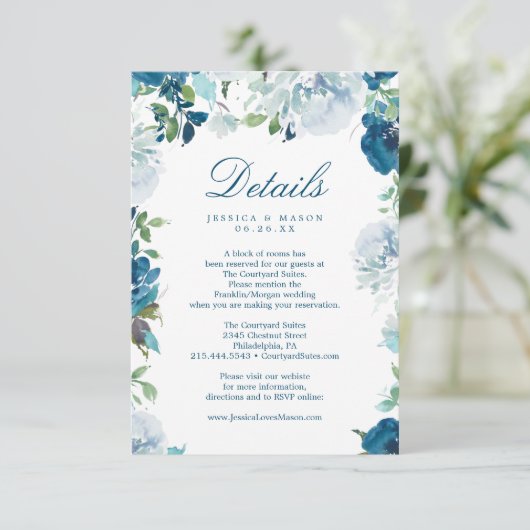 Midnight Blooms Waterverf Wedding Details Kaart (Staand voorkant)