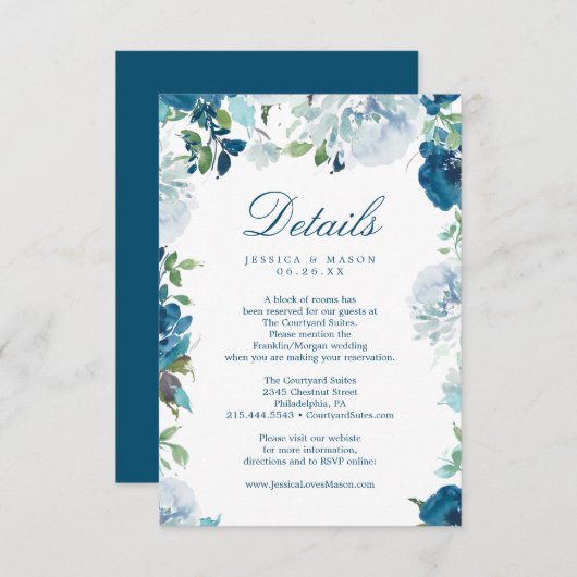 Midnight Blooms Waterverf Wedding Details Kaart (Voorkant / Achterkant)