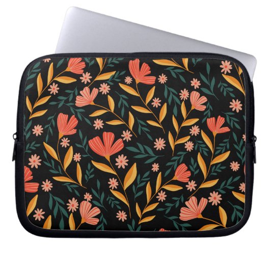 Midnight Blossom Floral Laptop Sleeve (Voorkant)
