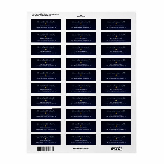 Midnight Blue All is een kalm kerststeradres Etiket (Full Sheet)