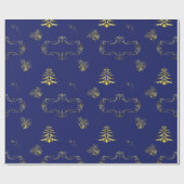 Midnight Blue and Gold Decorative Christmas Cadeaupapier (Vlak)