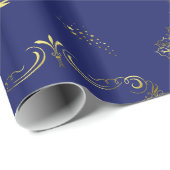 Midnight Blue and Gold Decorative Christmas Cadeaupapier (Rol Hoek)