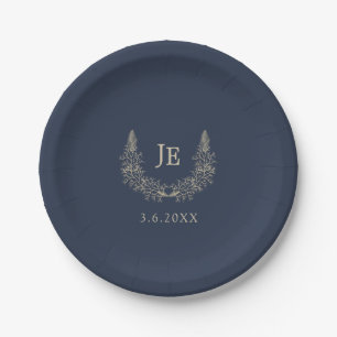 Midnight Blue and Gold Initialen Wedding Papieren Bordje