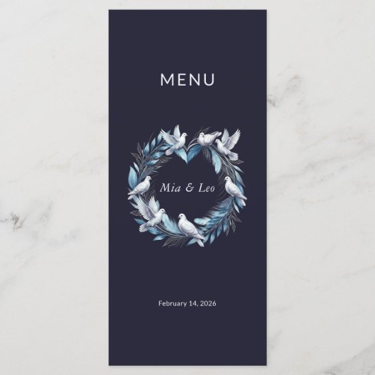 Midnight Blue and Wreath / Boda Azul y Corona Menu (Voorkant)