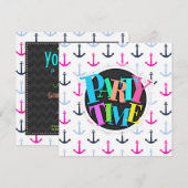 Midnight Blue, Baby Blue, Hot Pink Nautical Anker Kaart (Voorkant / Achterkant)
