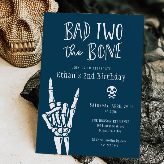 Midnight Blue Bad Two Het Bone 2e Verjaardagsfeest Kaart