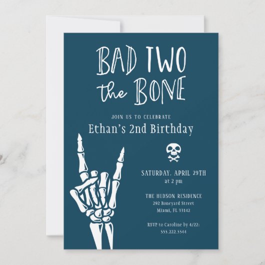 Midnight Blue Bad Two Het Bone 2e Verjaardagsfeest Kaart (Voorkant)