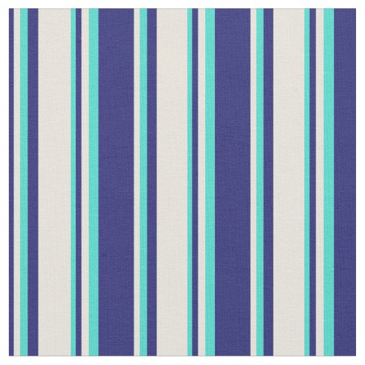 Midnight Blue, beige and Turquoise Striped Pattern Stof (Close Up)