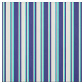 Midnight Blue, beige and Turquoise Striped Pattern Stof (Swatch)
