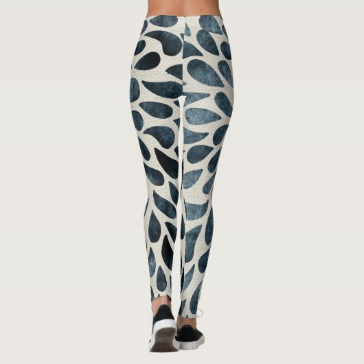 Midnight Blue Bloemen bloemblaadjespatroon Artsy L Leggings (Achterkant)