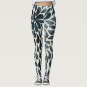 Midnight Blue Bloemen bloemblaadjespatroon Artsy L Leggings (Voorkant)