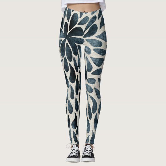 Midnight Blue Bloemen bloemblaadjespatroon Artsy L Leggings (Voorkant)