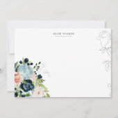 Midnight Blue Bloemen Blush Stationery Note Kaart Notitiekaartje (Voorkant)