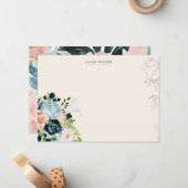 Midnight Blue Bloemen Blush Stationery Note Kaart Notitiekaartje (Voorkant / Achterkant in situ)