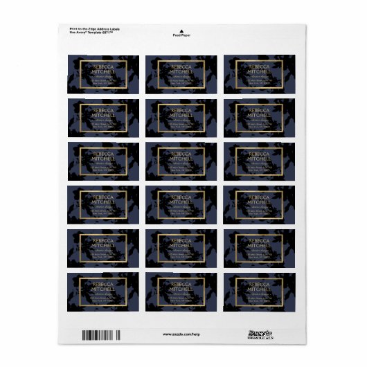 Midnight Blue Bloemen Patroon met Gouden Accenten Etiket (Full Sheet)