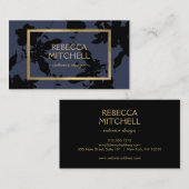 Midnight Blue Bloemen Patroon met Gouden Accenten Visitekaartje (Voorkant / Achterkant)