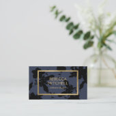 Midnight Blue Bloemen Patroon met Gouden Accenten Visitekaartje (Staand voorkant)